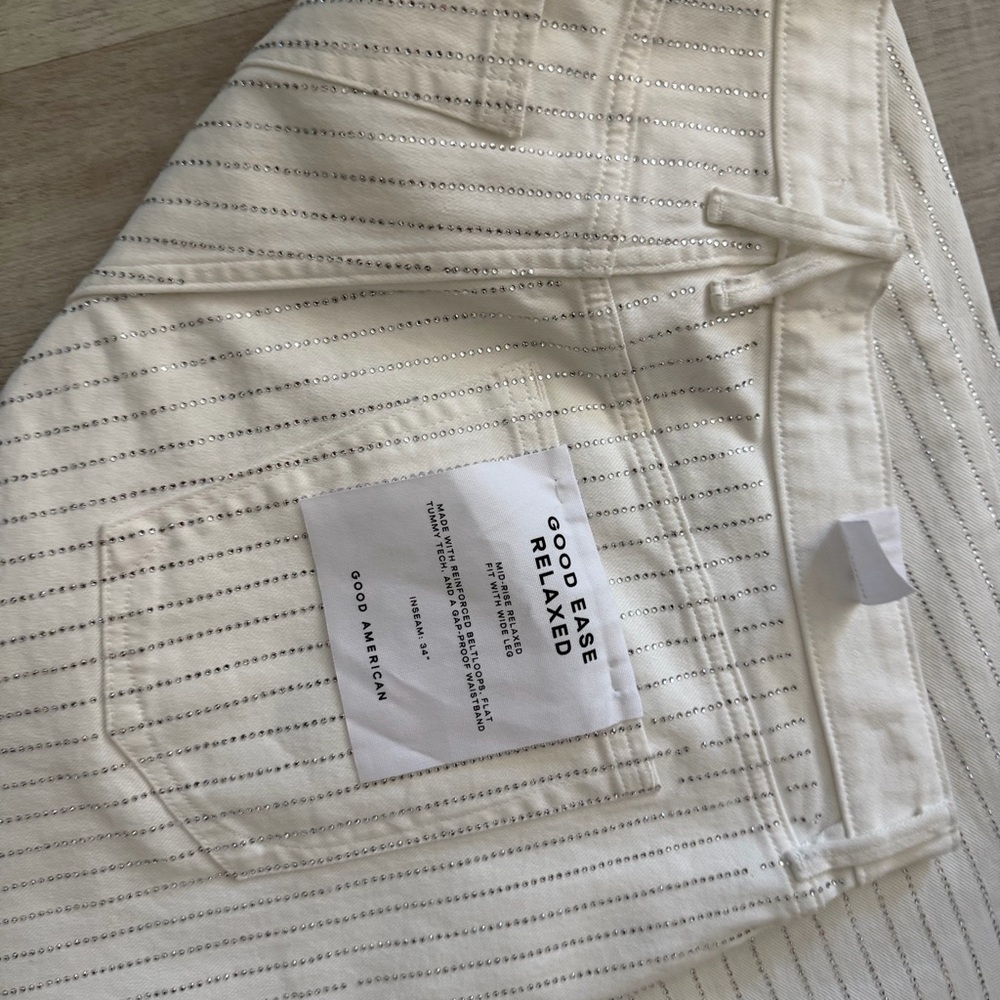 Good American White rhinestone Pinstripe Wide Leg Jeans - Picture 9 of 9